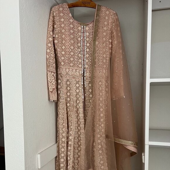 Mauve And Grape Purple Palazzo Suit With Front Slit Anarkali - Picture 2 of 8